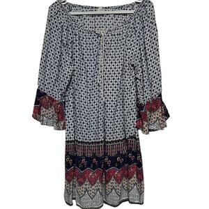 Umgee USA Women's Blue Pink Quarter Sleeve Off‎ the Shoulder Blouse Size 2XL